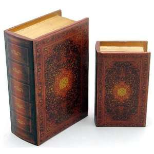  Wooden Book Box w/ Faux Leather Cover #L Set Of 2