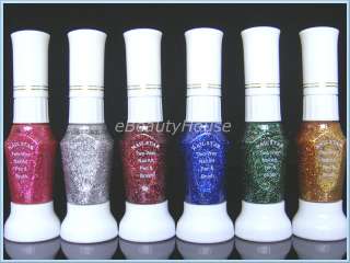12 Glitter Sparkle Color Nail Art 2way pen brush varnish polish #017A 