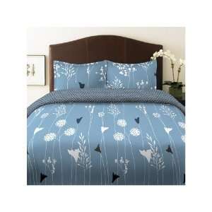  Perry Ellis Asian Lily Comforter Set in Blue   Full 