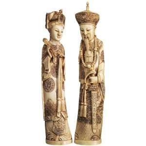  Chinese Asian Emperor and Empress Faux Ivory Statue 