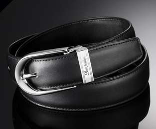 Mens Black Dress Leather Belts with Auto Lock Buckle, Up To Waist 