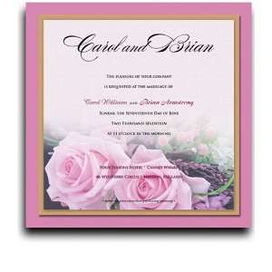  270 Square Wedding Invitations   Baby Pink Roses on Pink 