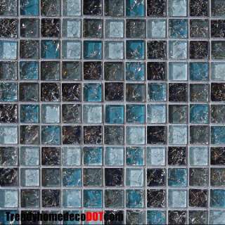   Blue glass mosaic tile crackle kitchen backsplash wall bathroom shower