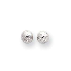   14k White Gold Polished & Diamond Cut 5mm Ball Post Earrings Jewelry