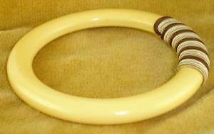 Bakelite Yellow fabric wrapped bangle bracelet  