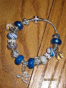NEW Charm Bead Bracelet with Beads   Blue, White & Clear Rhinestones 7 