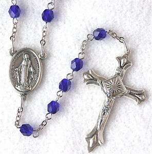   Blue MIRACULOUS MEDAL Handcrafted Rosary   September Birthstone  