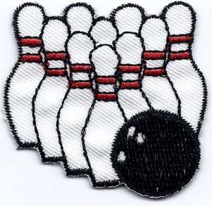 Sports/Bowling Pins, Ball Embroidered Iron On Applique  