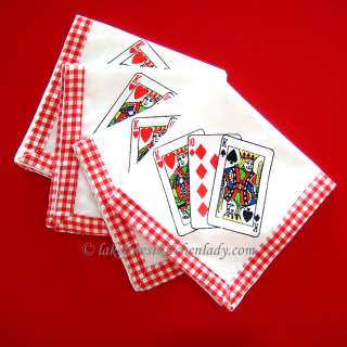   Style Napkin Set Deck of Cards Poker Bridge Red Gingham 