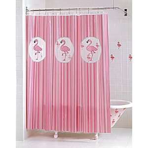   Shower Curtain Stripe Flamingoes Curtin Home Bath Bathroom Decor Home