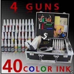  High quality 4 Gun Machines Tattoo Kit 40 Color Ink Top 