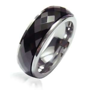Bling Jewelry Mens Faceted Black Tungsten Spinner Ring 7mm size 5 