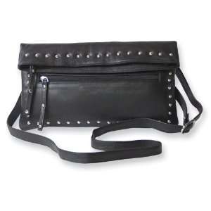  Black Leather Fold Over Cross Body Bag Jewelry