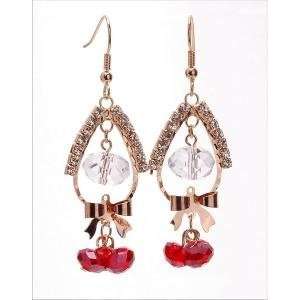  White & Red Crystal Ribbon Bow Dangling Earrings Jewelry