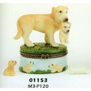 Porcelain Hinged Boxes Naive Dog Carrying Puppy Keepsake Trinket Box