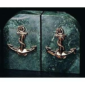 Green Marble & Brass Anchor Bookends
