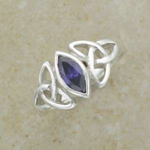 Womens Irish Celtic Silver Ring Size 6 w/ Amethyst Purple Gemstone 