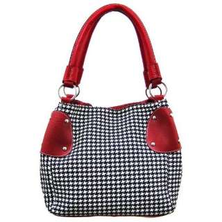    Black/White Houndstooth Bucket Bag Purse Red Trim Clothing