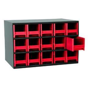   15 Drawer Steel Parts Storage Hardware and Craft Cabinet, Red Drawers