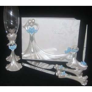  Faceless Couple with Blue Calla Lily Bouquet Guest Book 