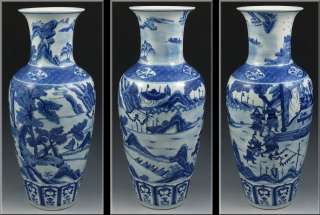 Large Antique Chinese Porcelain Scenic Vase w/ Kangxi Marks  