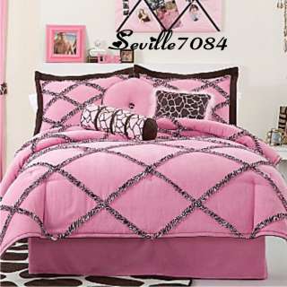 10p FULL Seventeen Pink Zebra Giraffe Comforter Set+Sheets+Pillows 