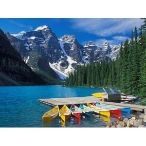Canoes on Moraine Lake, Banff National Park, Alberta, Canada Premium 