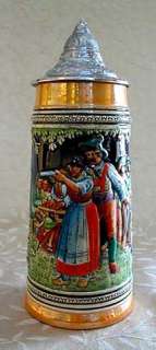 LG.W.GERMAN STEIN HAND PAINTED  PEWTER LID FREE S&H USA  