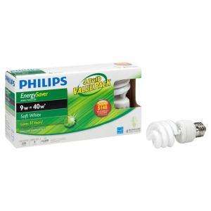   PHILIPS 9 WATT COMPACT FLUORESCENT CFL LIGHT BULBS SPIRAL COIL LAMPS