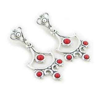 Sterling Silver Red Coral Stud Dangle Earrings  