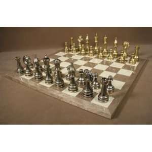   Metal Chess Set with Gray Briar Glossy Chess Board 