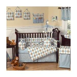   Blue and Chocolate Brown 9 Piece Crib Set   Baby Boys Bedding Baby