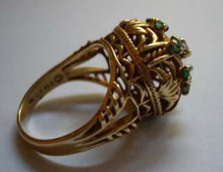 18ct 18k Gold Diamond Emerald Unusual Crown Ring  