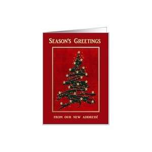  Christmas Tree on Red, Seasons Greetings, New Address Card 