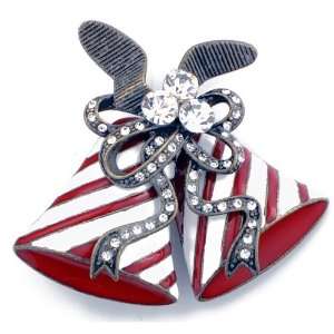    Red Enamel Christmas Bell Austrian Crystal Pin Brooch Jewelry