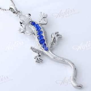 1PC Silver Plate Blue Crystal Lizard Bead Focal Pendant Jewelry  