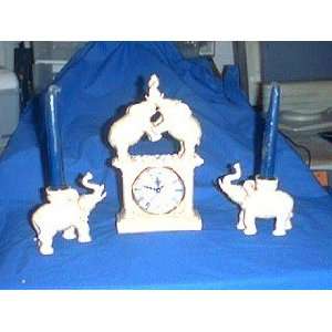  Elephant Mantel / Shelf Clock with Candle Holders 