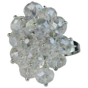  Cluster of White Crystal Beads Stretch Bling Ring Jewelry