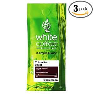 White Coffee Decaf Colombian Whole Bean, 12 Ounce (Pack of 3)  