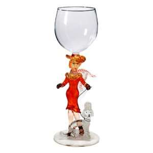  Hand Blown Wine Glass Woman with a Dog 