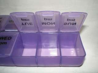Twice a Day Weekly perscription Organizer Pill Box Purple pillbox AM 