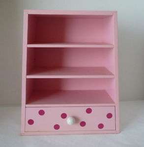 COMPACT PINK WOOD CURIO  3 SHELVES/ 1 DRAWER  