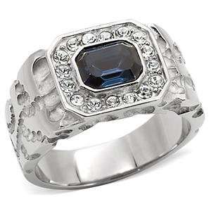    Stainless Steel Sapphire Austrian Crystal Mens Ring SZ 8 Jewelry