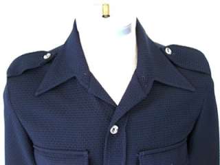 Vtg 70s Navy Blue Polyester CPO Leisure jacket Coat  