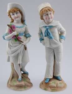 Pair of ANTIQUE Dresden Porcelain Figurines Boy and Girl  