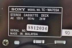 Sony Stereo Dual Cassette Deck Tape Player Recorder TC WA7ESA  
