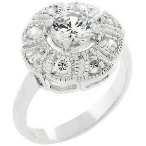    White Gold Bonded Silver Antique Milligrain CZ Ring Jewelry