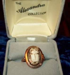 Vintage Art Deco Egyptian Scarab 18k Rose Gold Ring  