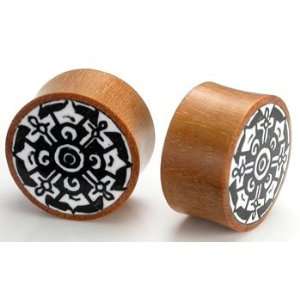  Dharma Circle Design on Red Saba Wood Plug Organic Jewelry 