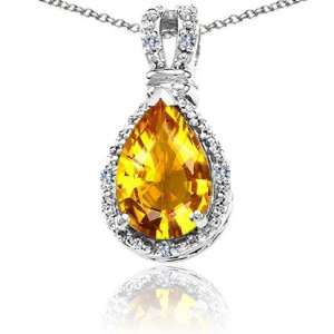  Pear Shape Citrine and Diamond Pendant(Metalyellow Jewelry